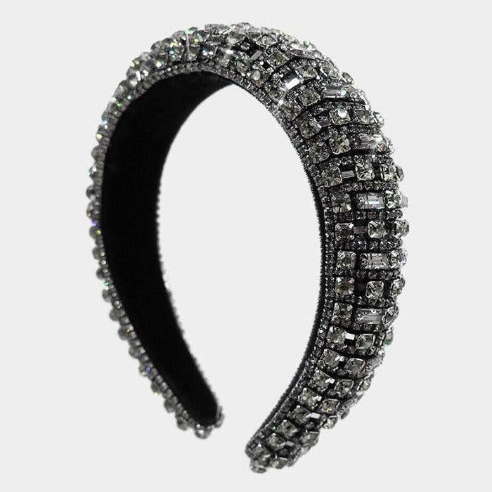 Crystal Rhinestone Embellished Black Headband-Hair Accessories-SPARKLE ARMAND