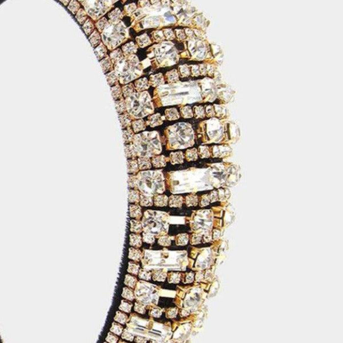 Crystal Rhinestone Embellished Gold Headband-Hair Accessories-SPARKLE ARMAND