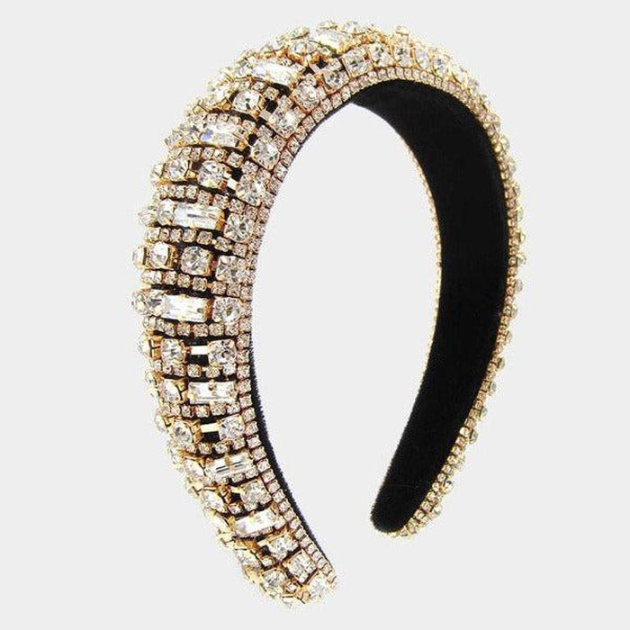 Crystal Rhinestone Embellished Gold Headband-Hair Accessories-SPARKLE ARMAND