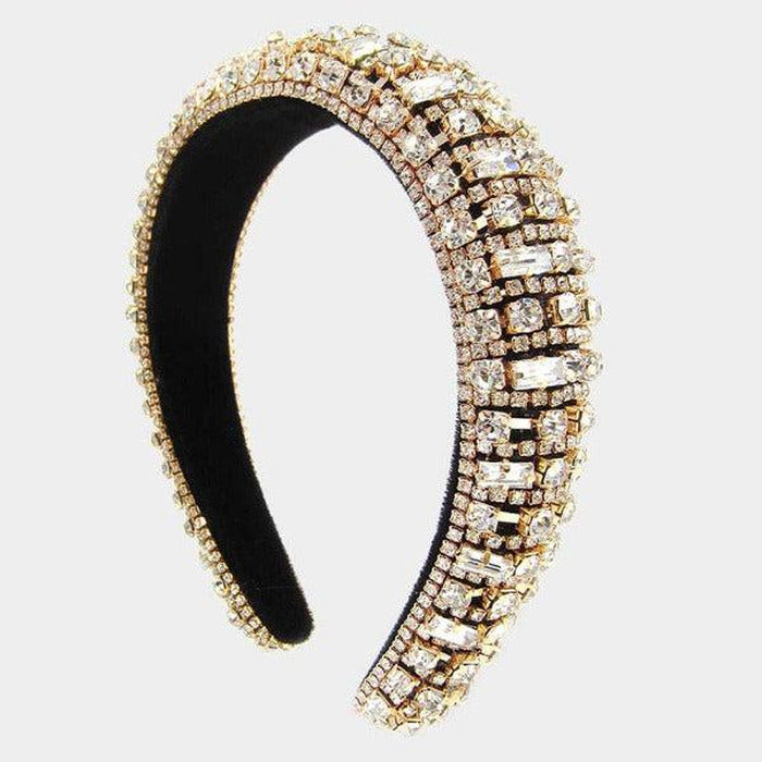 Crystal Rhinestone Embellished Gold Headband-Hair Accessories-SPARKLE ARMAND