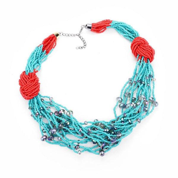 Crystal Seed Bead Cluster Knot Collar Necklace-Necklace-SPARKLE ARMAND