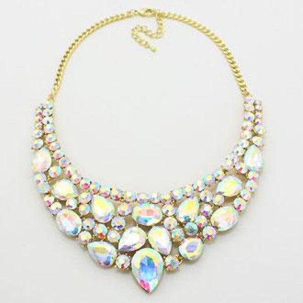 Crystal Teardrop Abalone Crescent Necklace Set