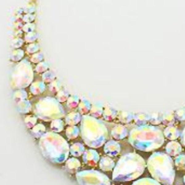 Crystal Teardrop Abalone Crescent Necklace Set