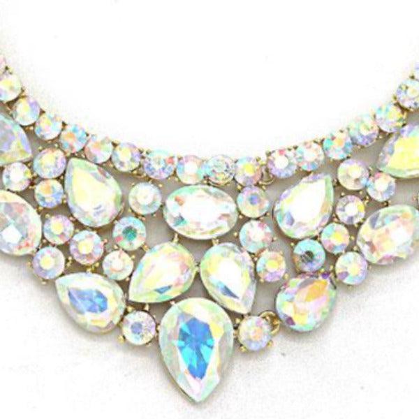 Crystal Teardrop Abalone Crescent Necklace Set