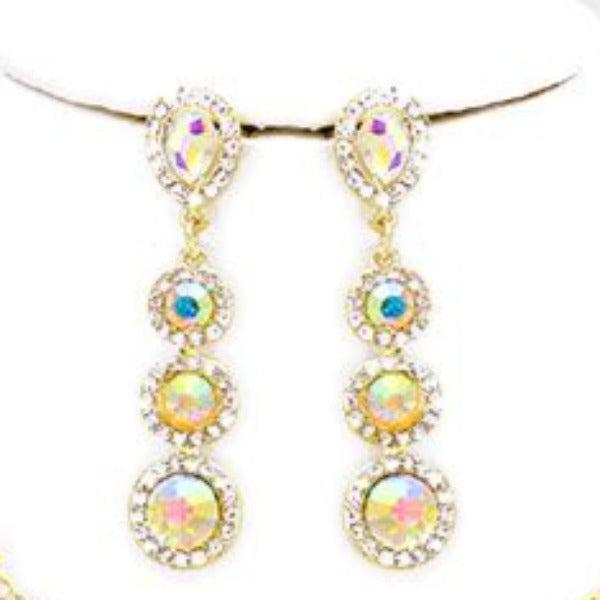 Crystal Teardrop Fringe Statement Evening Necklace Set-Necklace-SPARKLE ARMAND