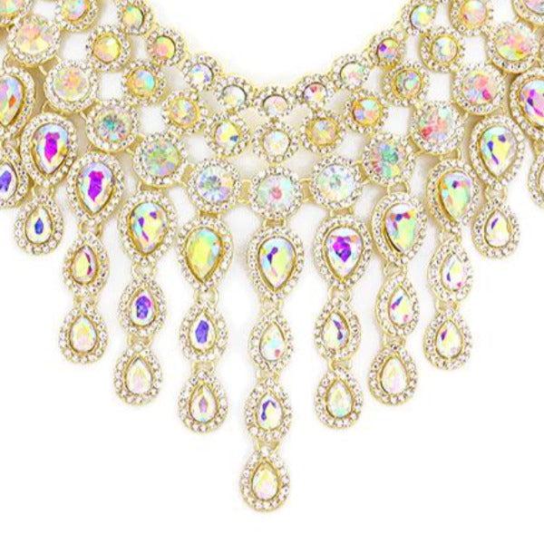 Crystal Teardrop Fringe Statement Evening Necklace Set-Necklace-SPARKLE ARMAND