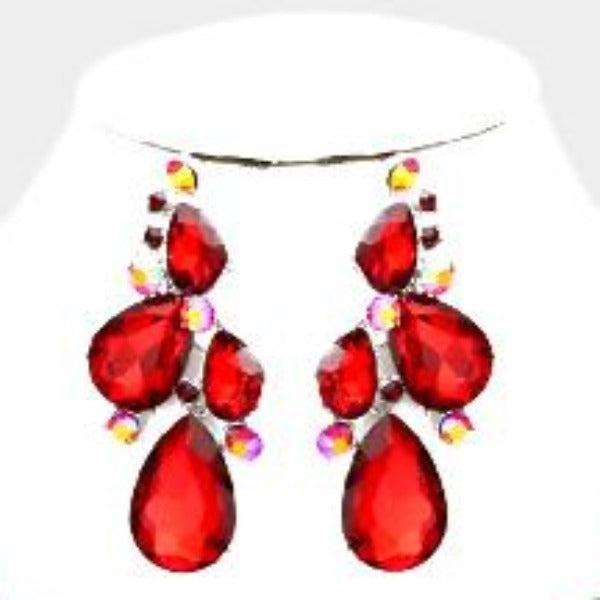 Crystal Teardrop Red Cluster Vine Necklace Set