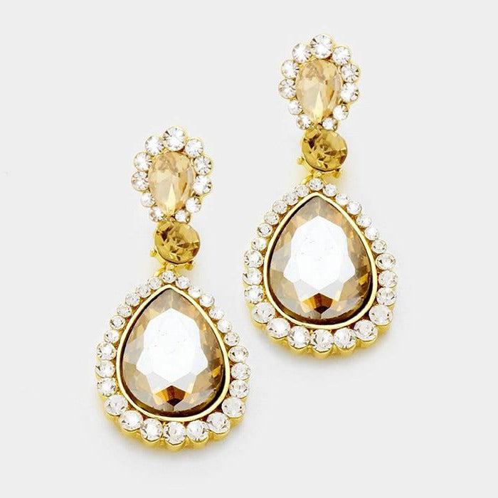 Crystal Topaz Pave Trim Evening Earrings by Christina Collection