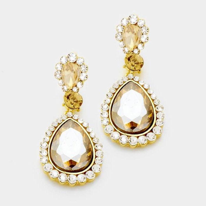 Crystal Topaz Pave Trim Evening Earrings by Christina Collection