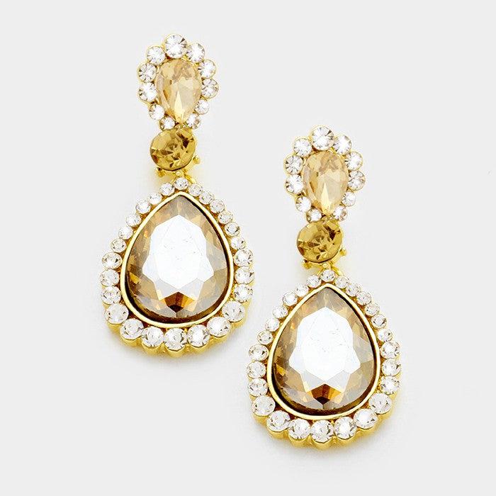 Crystal Topaz Pave Trim Evening Earrings by Christina Collection