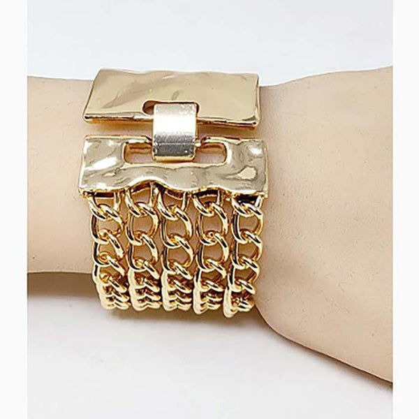 Curved Gold Metal Rectangle Chain Link Bracelet