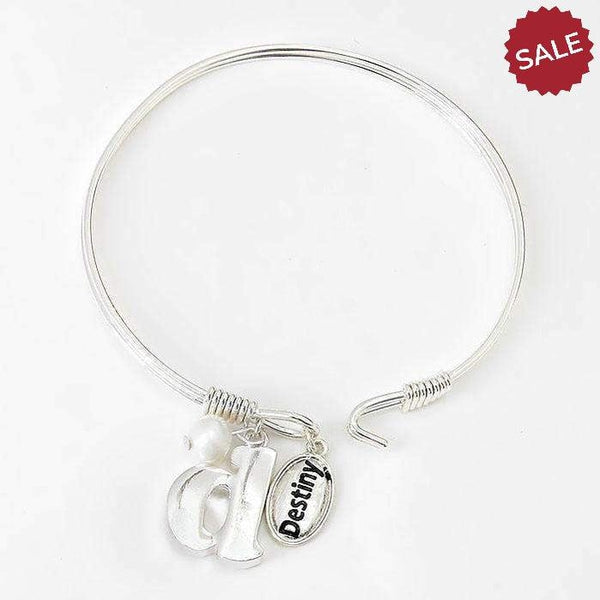 "D" Initial "Destiny" Pearl Charm Silver Inspirational Hook Bracelet