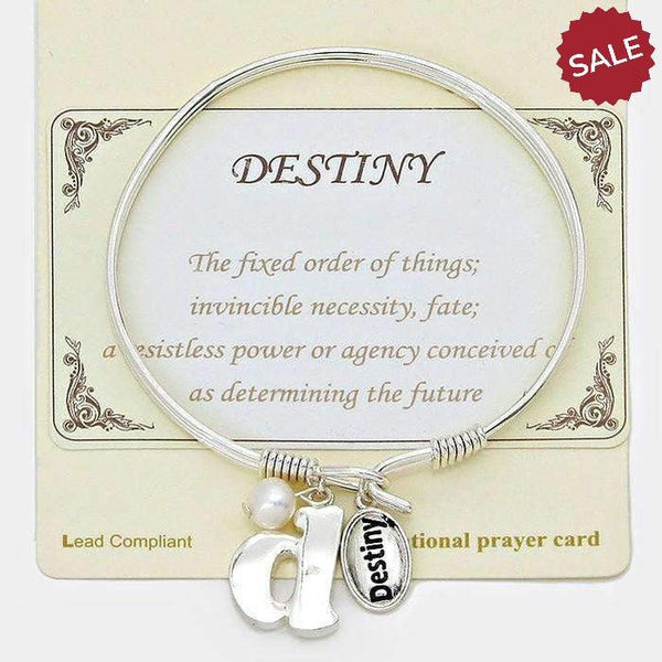 "D" Initial "Destiny" Pearl Charm Silver Inspirational Hook Bracelet
