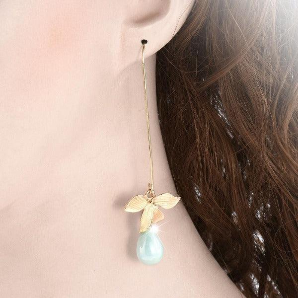 Dangling Sage Green Bead Flower Earring-Earring-SPARKLE ARMAND