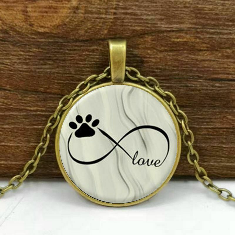 Dog Paw Round Cabochon Glass Brass Chain Necklace-Necklace-SPARKLE ARMAND