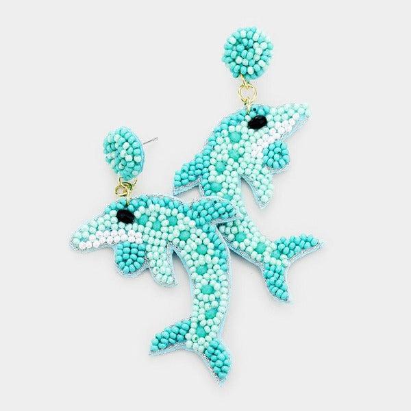 Dolphin Blue Bead Felt Back Earrings by Treasure Jewelry