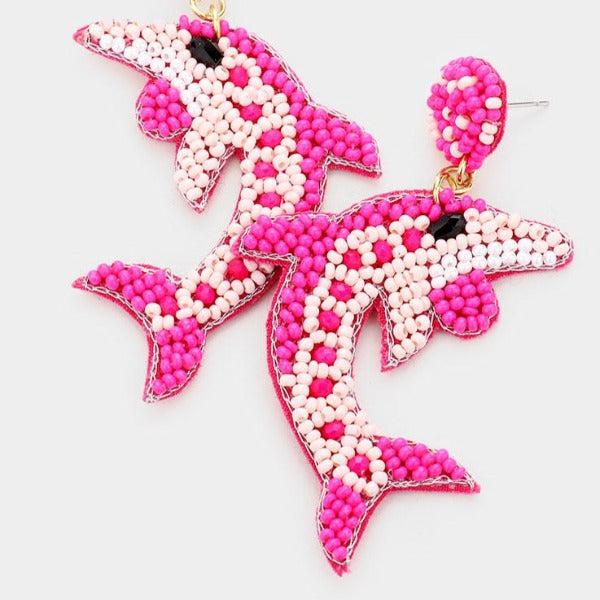 Dolphin Pink Seed Bead Felt Back Earrings-Earring-SPARKLE ARMAND