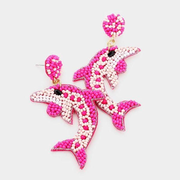 Dolphin Pink Seed Bead Felt Back Earrings-Earring-SPARKLE ARMAND