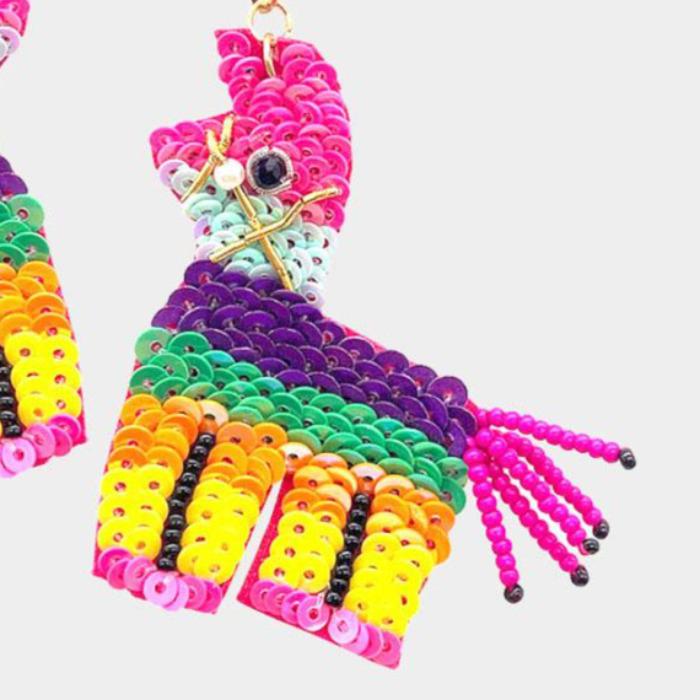 Donkey Piñata Seed Beaded Earrings-Earring-SPARKLE ARMAND