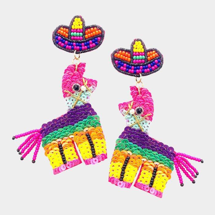 Donkey Piñata Seed Beaded Earrings-Earring-SPARKLE ARMAND