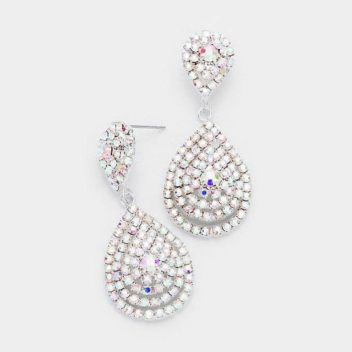 Double Teardrop Abalone Crystal Evening Earrings-Earring-SPARKLE ARMAND