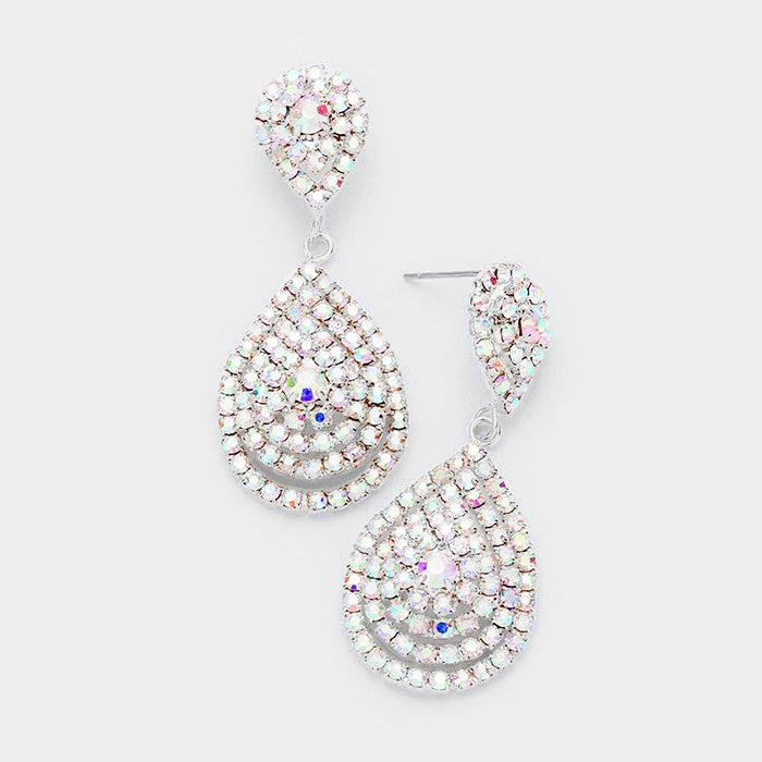 Double Teardrop Abalone Crystal Evening Earrings-Earring-SPARKLE ARMAND