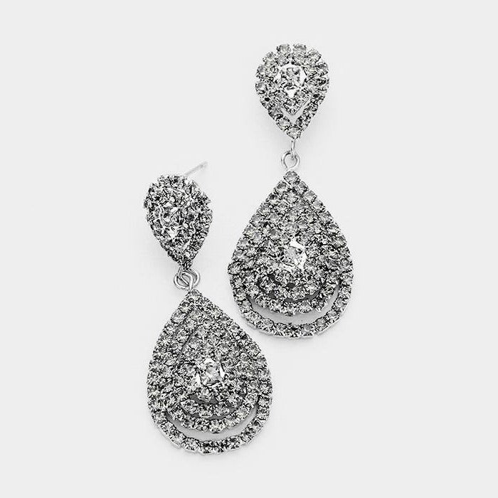 Double Teardrop Black Crystal Evening Earrings-Earring-SPARKLE ARMAND