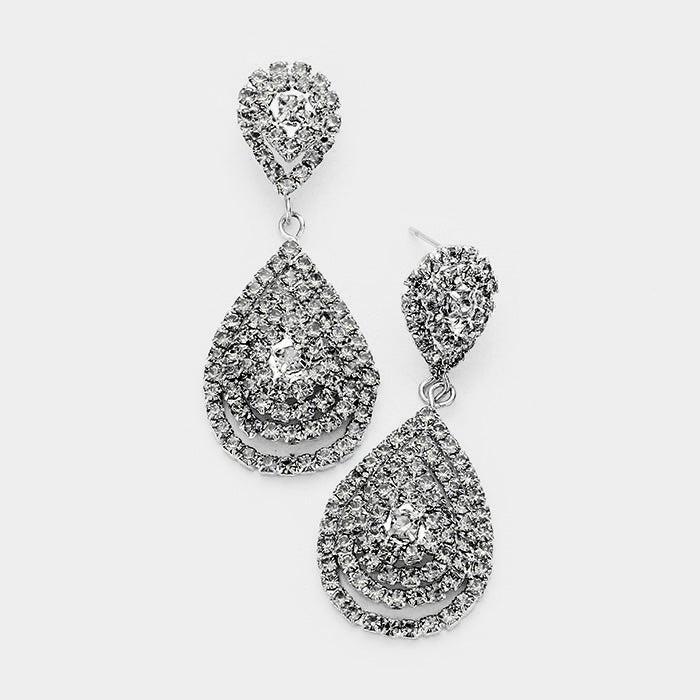 Double Teardrop Black Crystal Evening Earrings-Earring-SPARKLE ARMAND