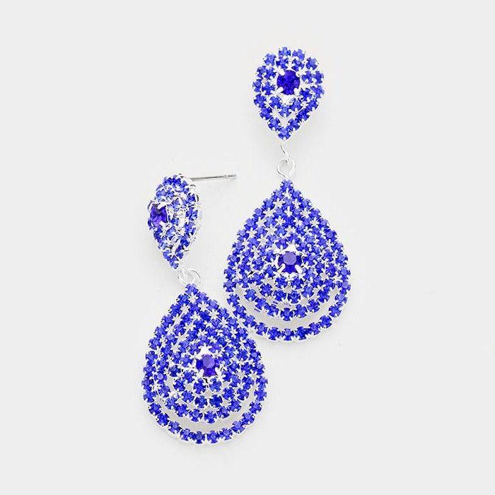 Double Teardrop Blue Crystal Evening Earrings-Earring-SPARKLE ARMAND