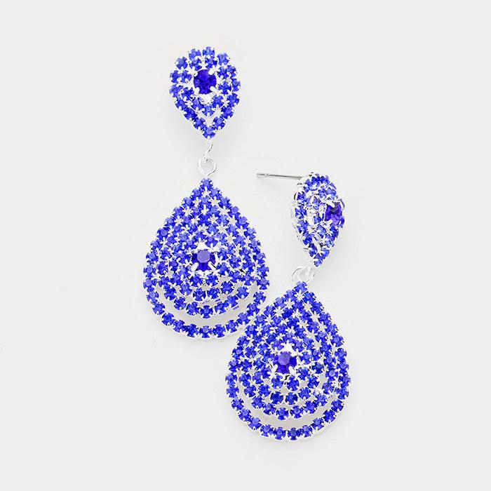 Double Teardrop Blue Crystal Evening Earrings-Earring-SPARKLE ARMAND