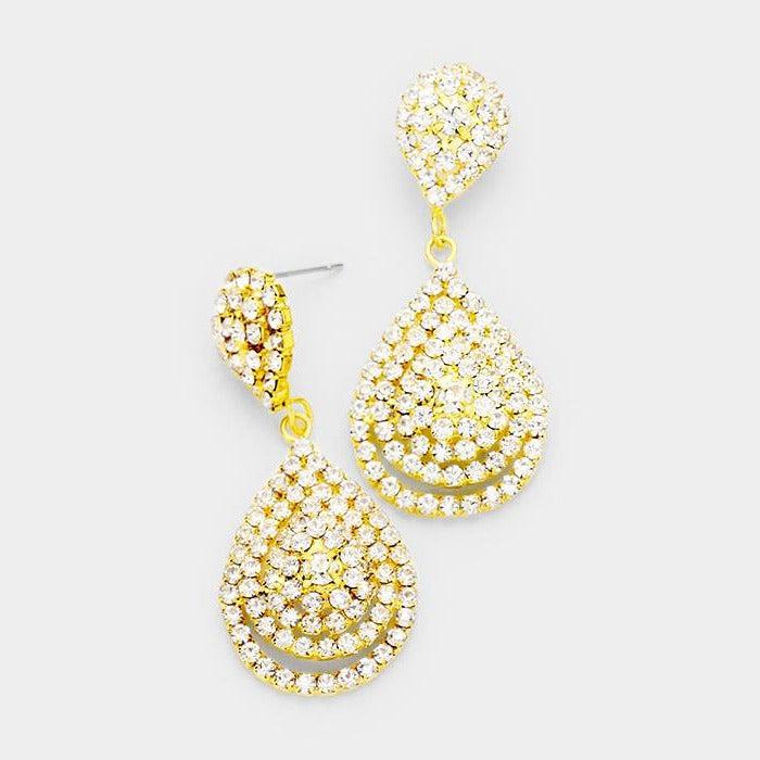 Double Teardrop Clear Crystal Evening Earrings-Earring-SPARKLE ARMAND