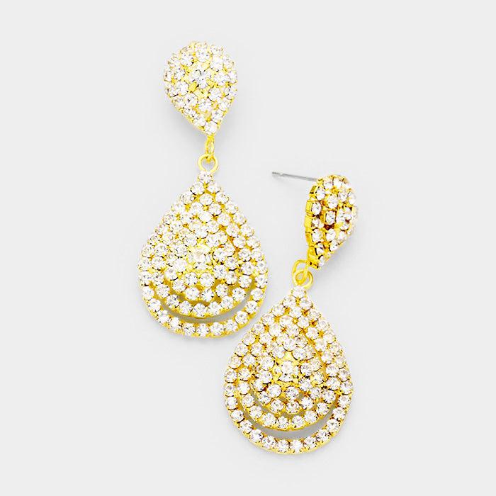Double Teardrop Clear Crystal Evening Earrings-Earring-SPARKLE ARMAND