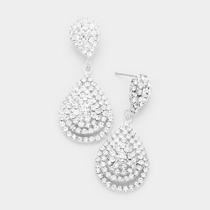 Double Teardrop Clear Crystal Silver Evening Earrings by BLUE ICE