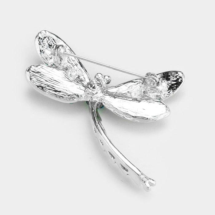 Dragonfly Aqua Blue Stone Pave Pin Brooch-Brooch-SPARKLE ARMAND