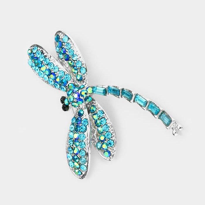 Dragonfly Aqua Blue Stone Pave Pin Brooch-Brooch-SPARKLE ARMAND