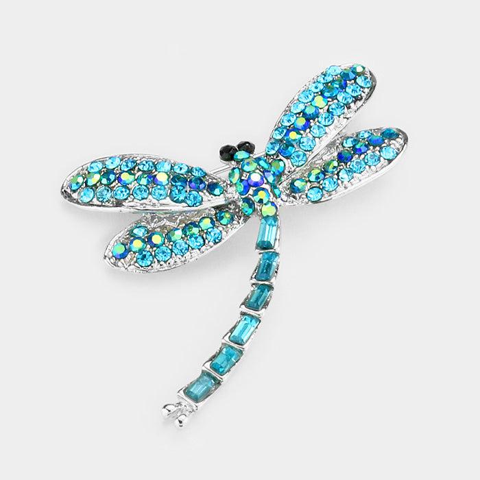 Dragonfly Aqua Blue Stone Pave Pin Brooch-Brooch-SPARKLE ARMAND