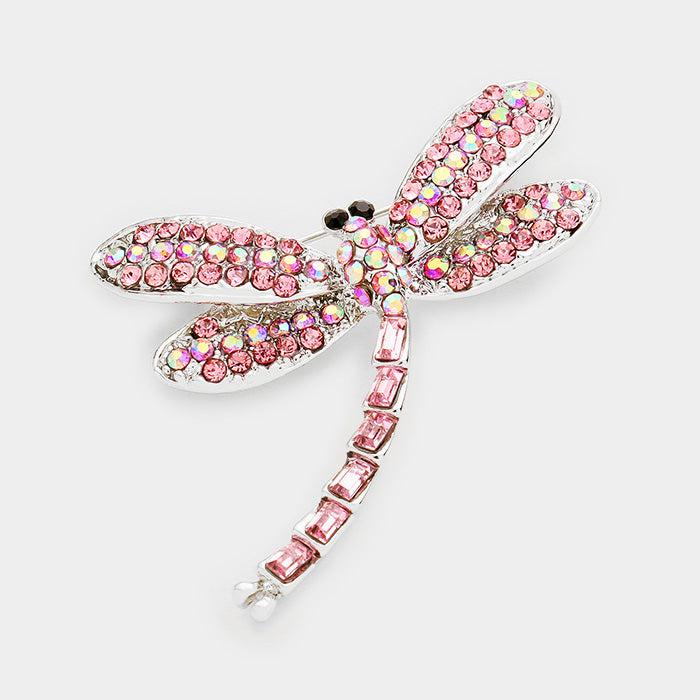 Dragonfly Pink Crystal Pave Pin Brooch