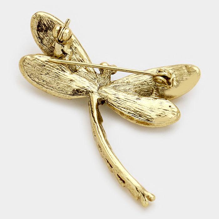 Dragonfly Topaz Colored Crystal Pave Pin Brooch