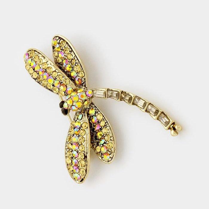 Dragonfly Topaz Colored Crystal Pave Pin Brooch