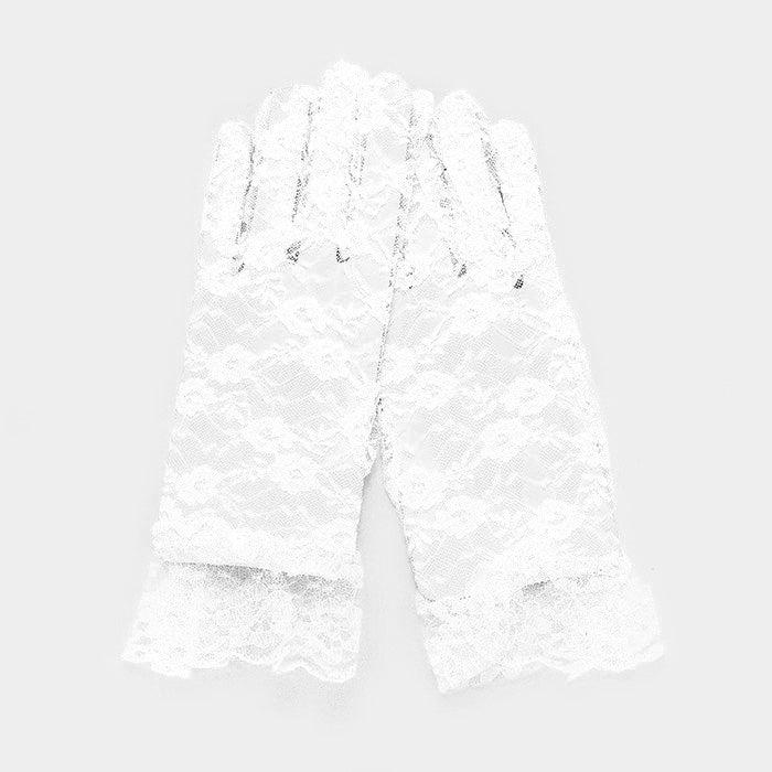 Dressy Floral Lace Wedding Gloves-Gloves-SPARKLE ARMAND