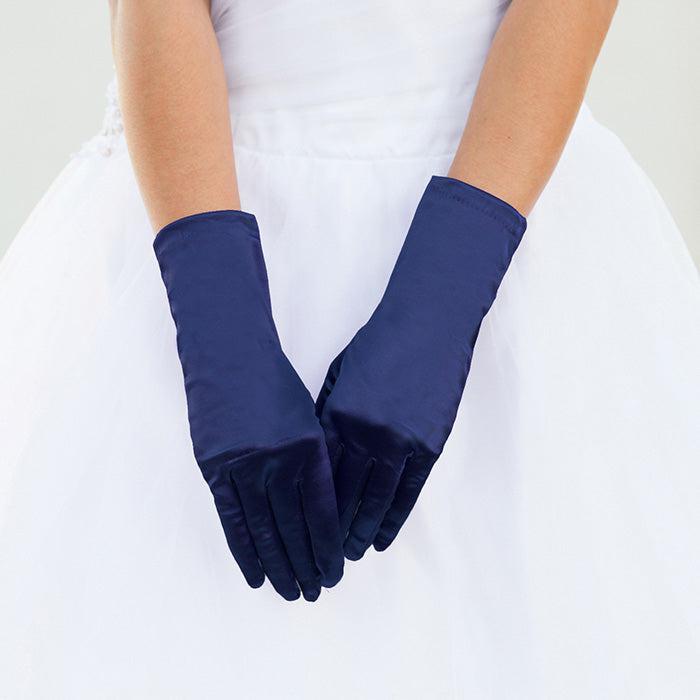 Dressy Navy Blue Satin Wedding Gloves-Gloves-SPARKLE ARMAND