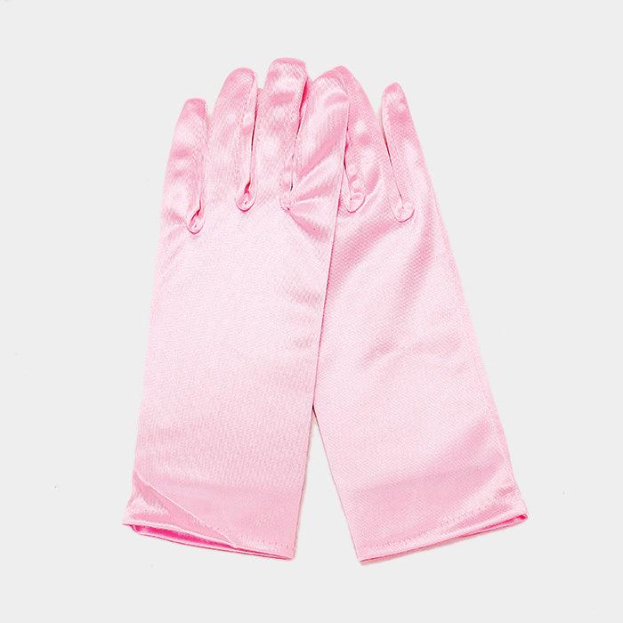 Dressy Pink Satin Wedding Gloves-Gloves-SPARKLE ARMAND