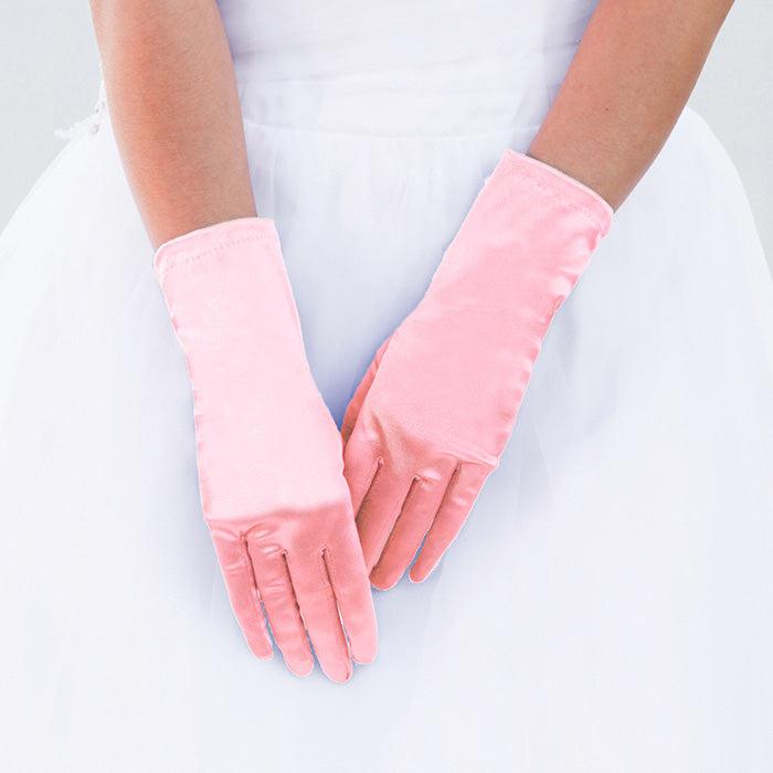 Dressy Pink Satin Wedding Gloves-Gloves-SPARKLE ARMAND