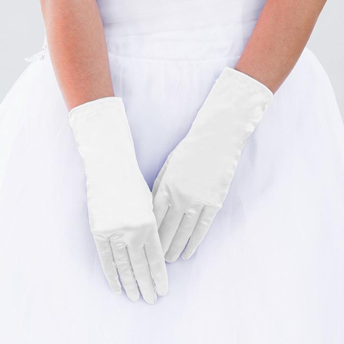 Dressy White Satin Wedding Pageant Prom Gloves