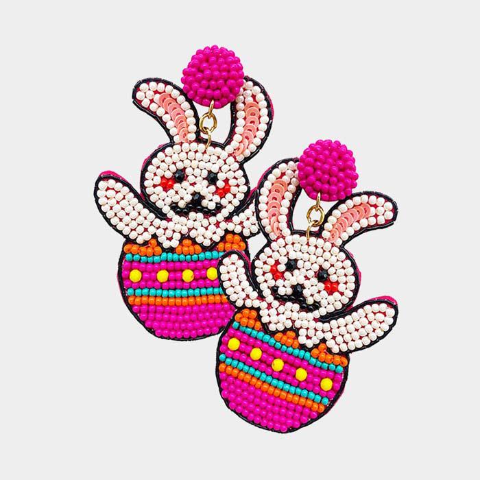 Easter Bunny Egg Seed Beaded Dangle Earrings