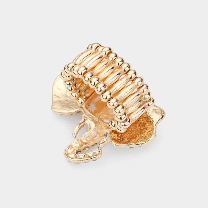 Elephant Abalone Rhinestone Gold Stretch Ring
