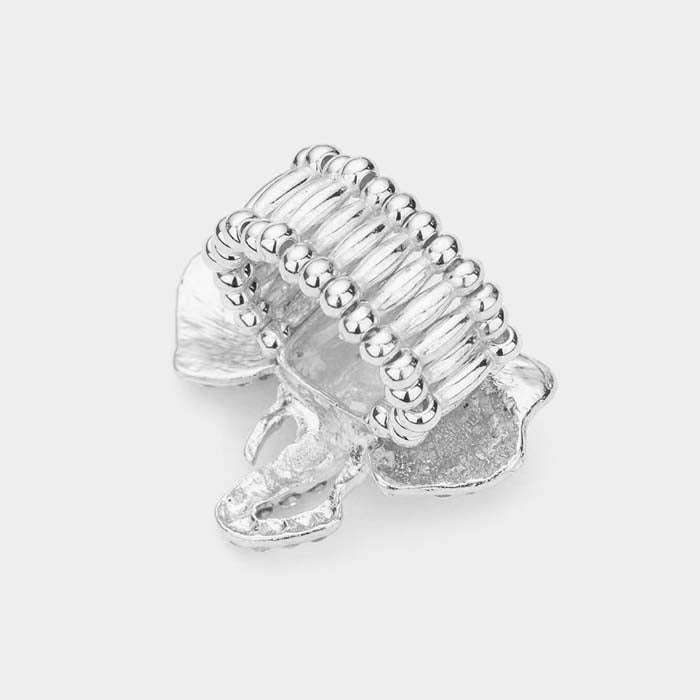 Elephant Abalone Rhinestone Silver Stretch Ring