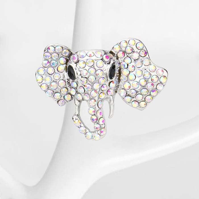 Elephant Abalone Rhinestone Silver Stretch Ring