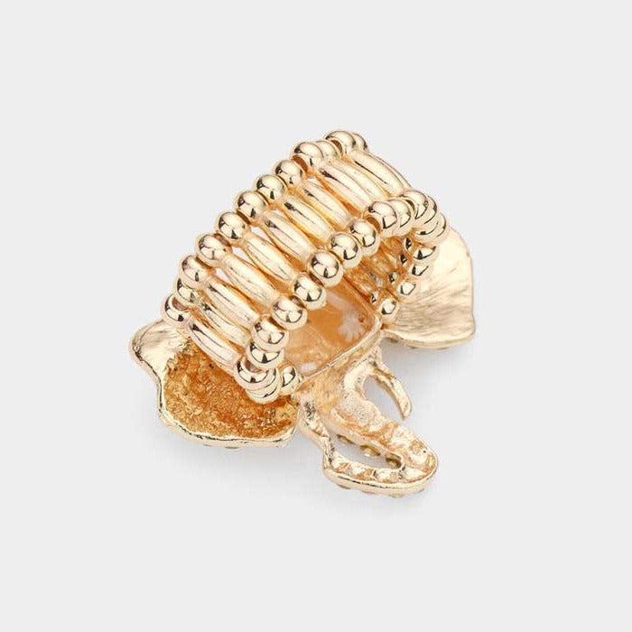 Elephant Blue Rhinestone Gold Stretch Ring