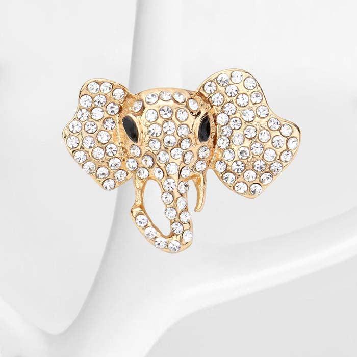 Elephant Clear Rhinestone Gold Stretch Ring